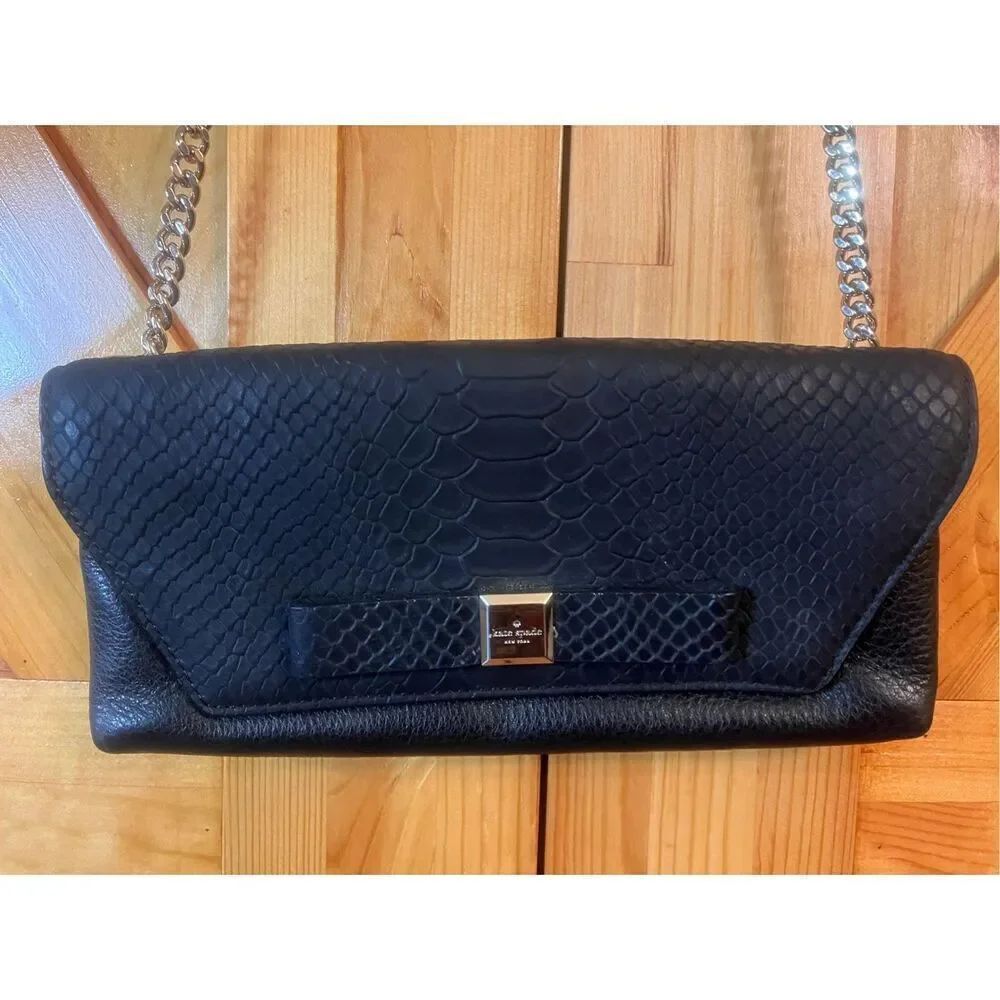 Kate Spade Rivas Street Adley Exotic Leather Crossbody, Black (7837)